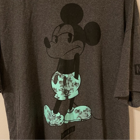 Neff x Disney Shurg Life Mickey Charcoal Gray Light Blue Floral Graphic Tee-XL - Picture 5 of 10